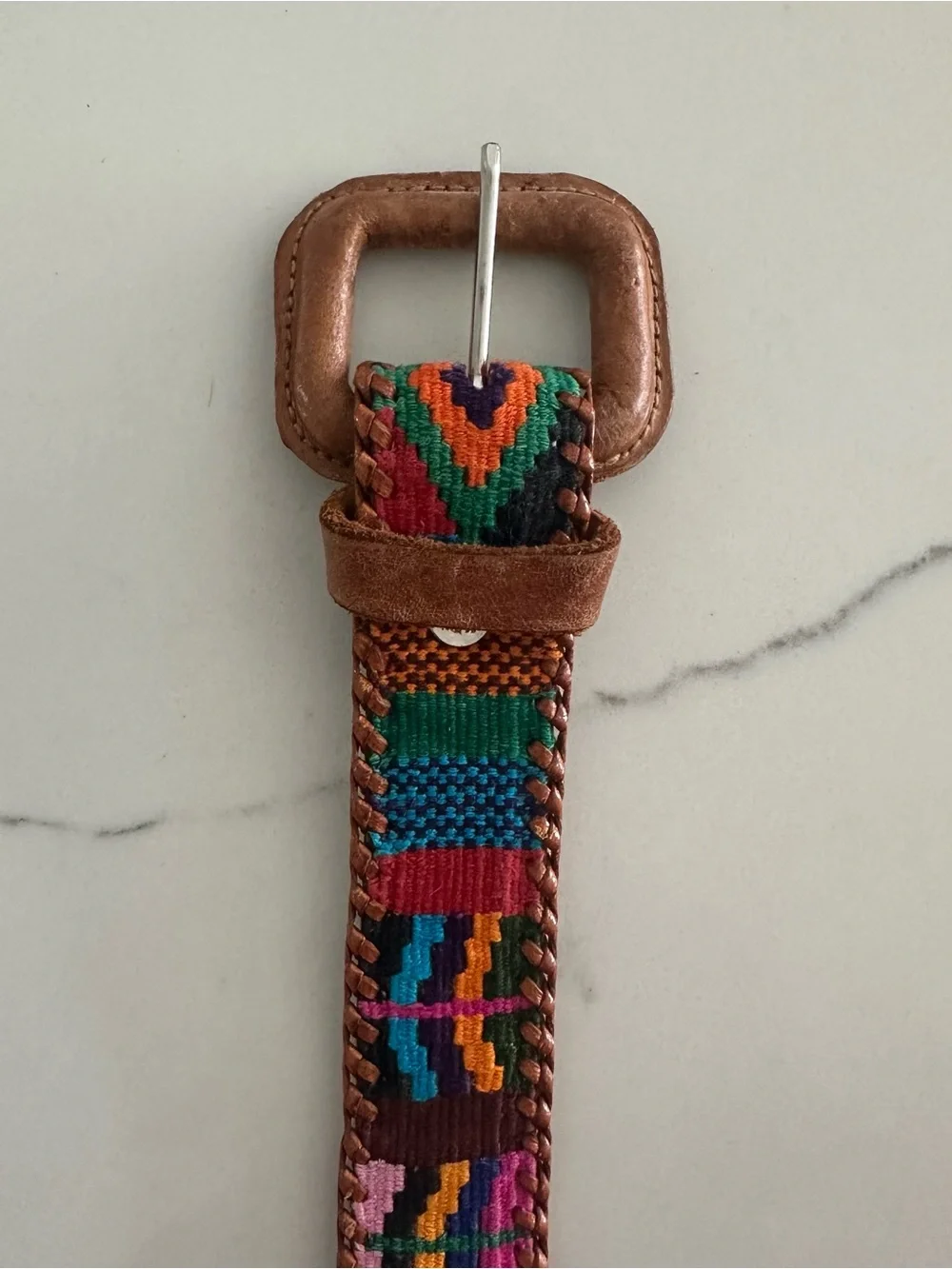 Anthropologie Vintage Embroidered Leather Belt Camel Multicolor Size 32 / M